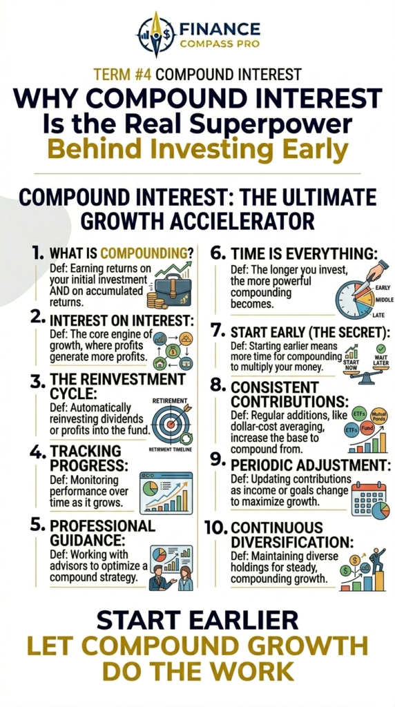 A beginner investing pin about compound interest and the power of starting early.