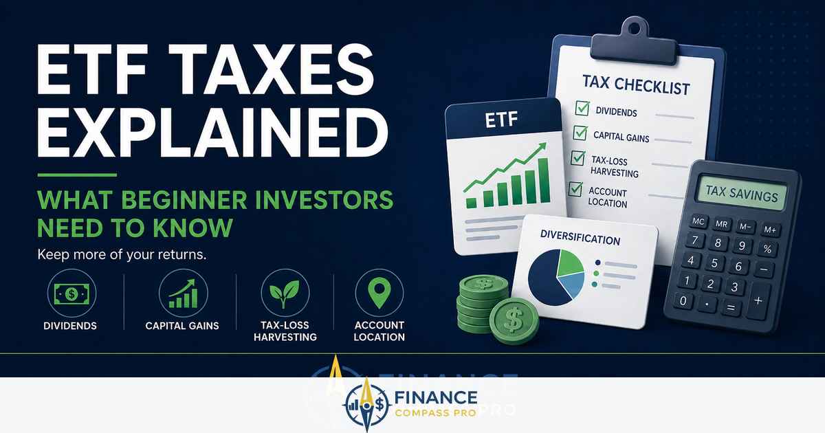 ETF taxes explained for beginners - guide covering capital gains, dividend taxation, and tax-efficient account placement for ETF investors
