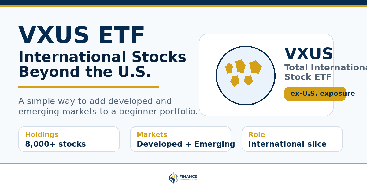 VXUS ETF featured image showing international stock diversification beyond the U.S. market for beginner investors