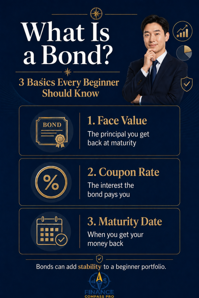 What Is a Bond - 3 basics of bonds for beginners - coupon payments maturity principal return - FinanceCompassPro
