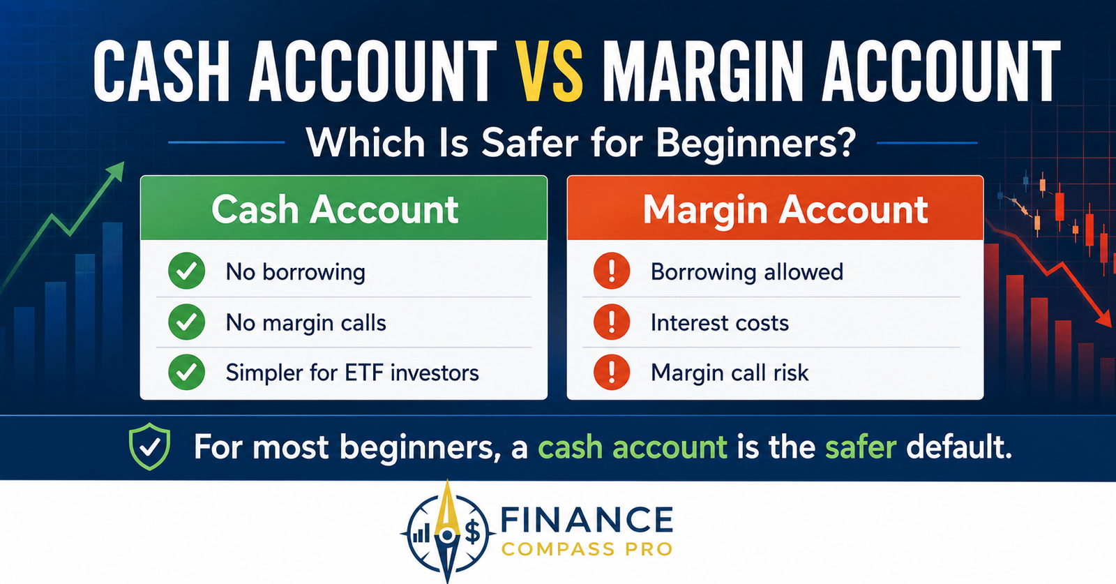 Cash account vs margin account comparison showing why a cash account may be safer for beginner ETF investors