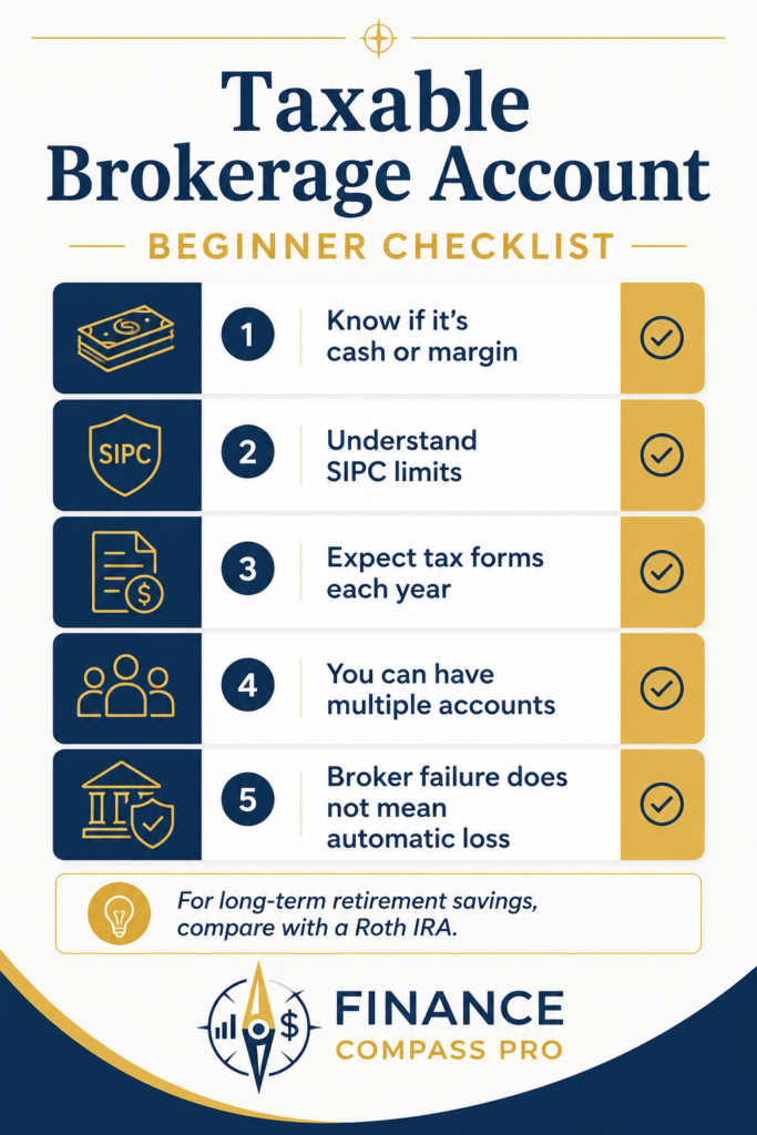 Taxable brokerage account beginner checklist covering tax forms and ownership types