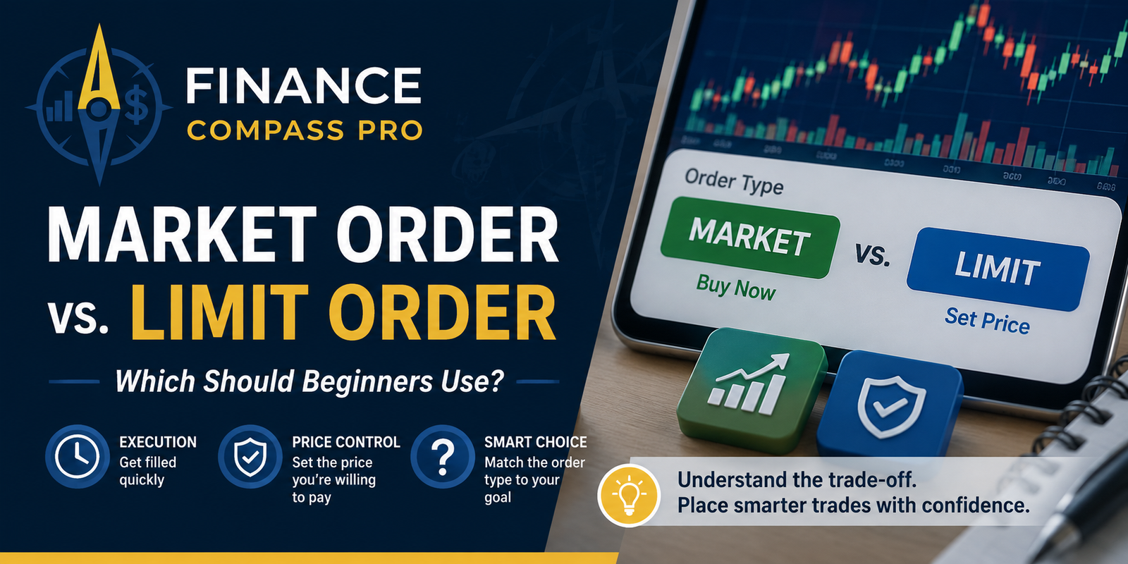 Market order vs limit order for beginners, comparing fast execution with price control