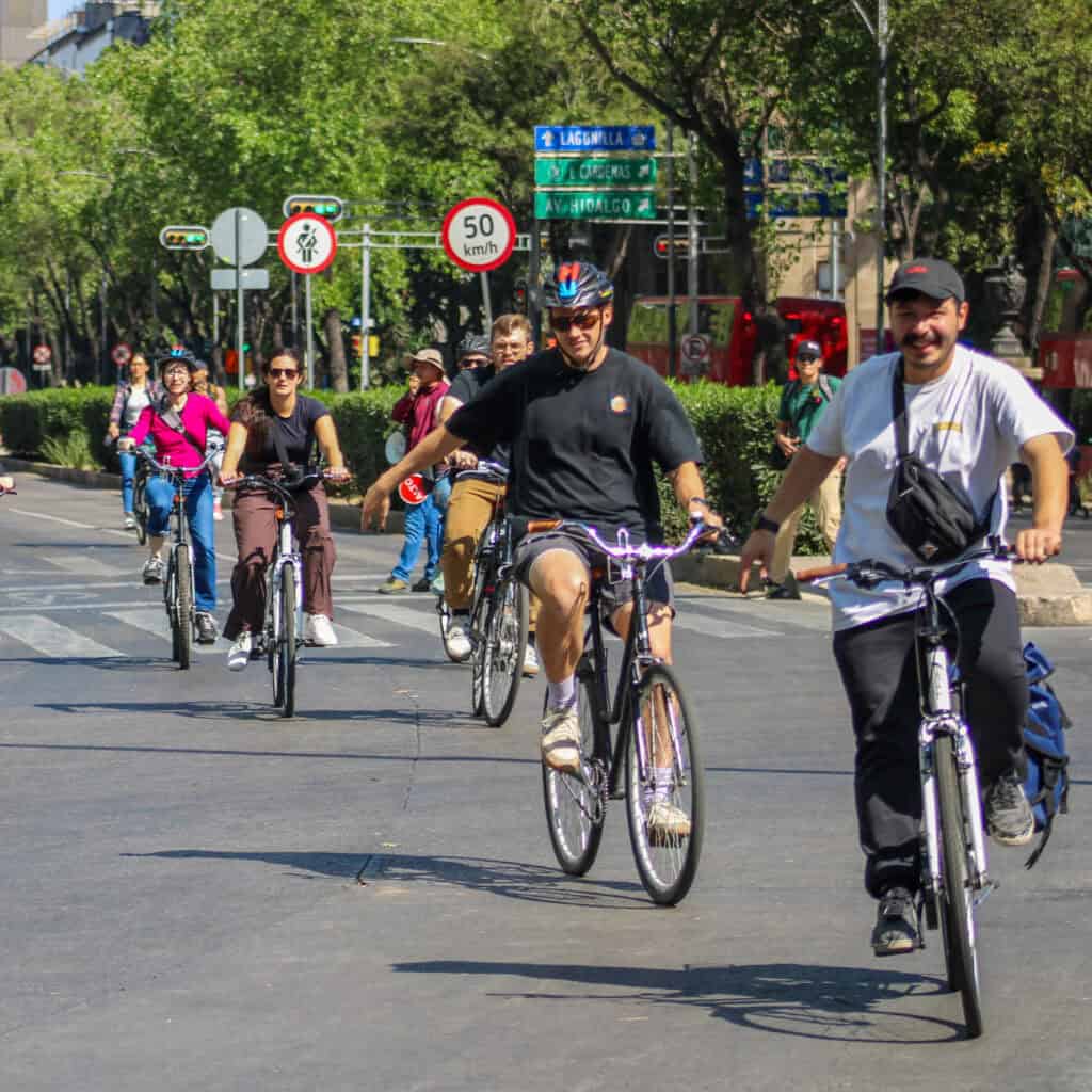 Guests exploring CDMX off the beaten path during the Food Hood Mexico bike and street food tour.