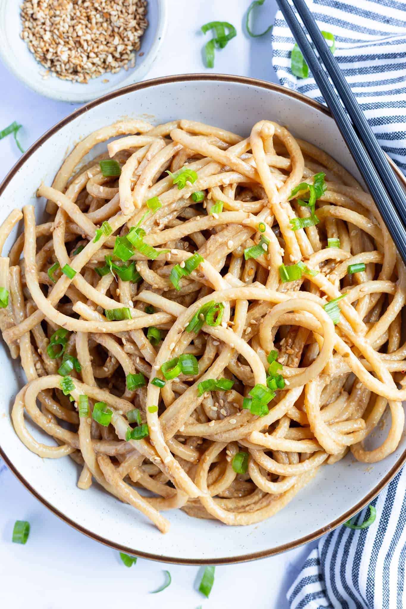 A bowl of creamy cold sesame noodles.