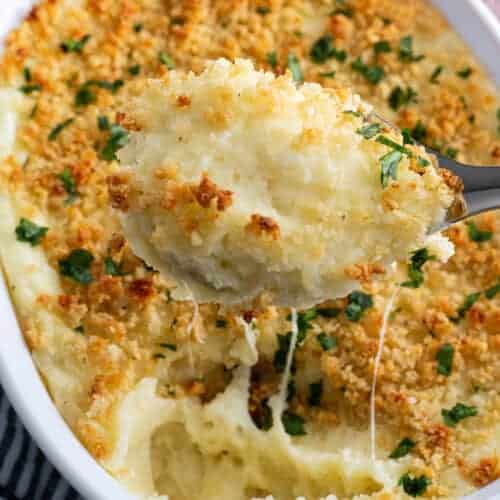 A serving of Italian baked mashed potatoes.