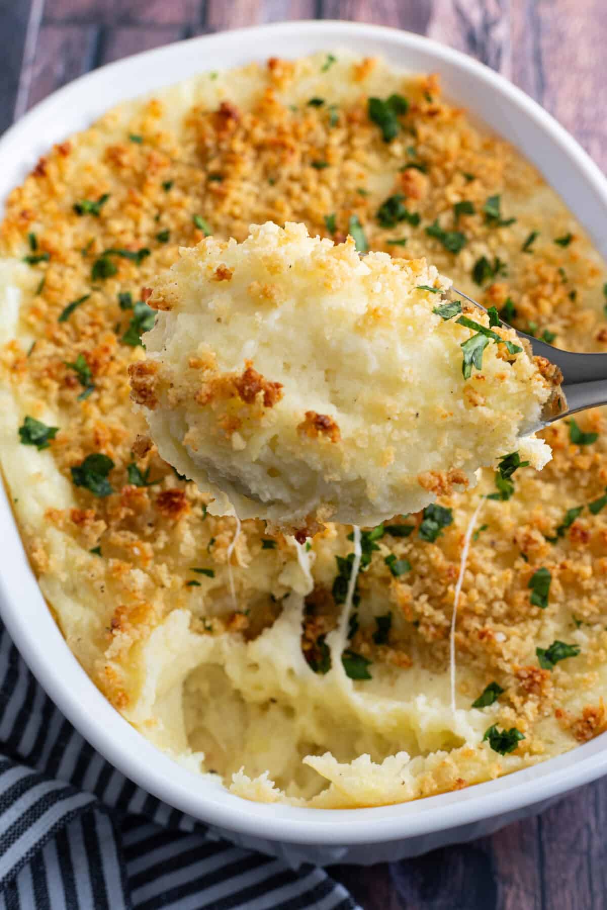 A serving of Italian baked mashed potatoes.
