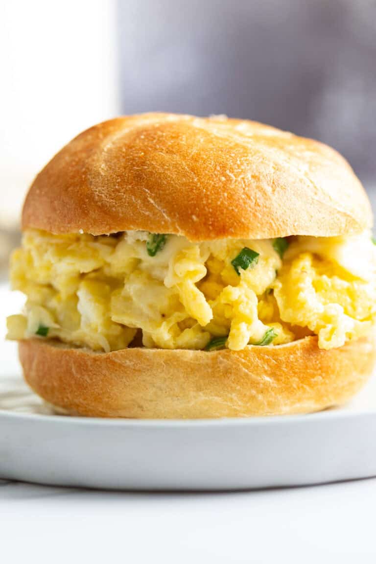 Eggs and mozzarella on an Italian roll.