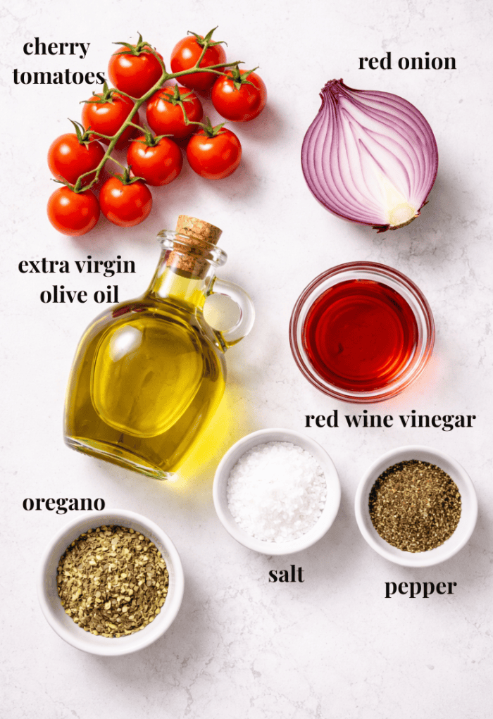 Ingredient images for Italian tomato salad.