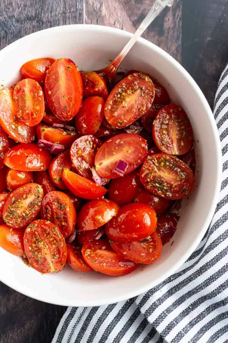 A seasoned cherry tomato salad.