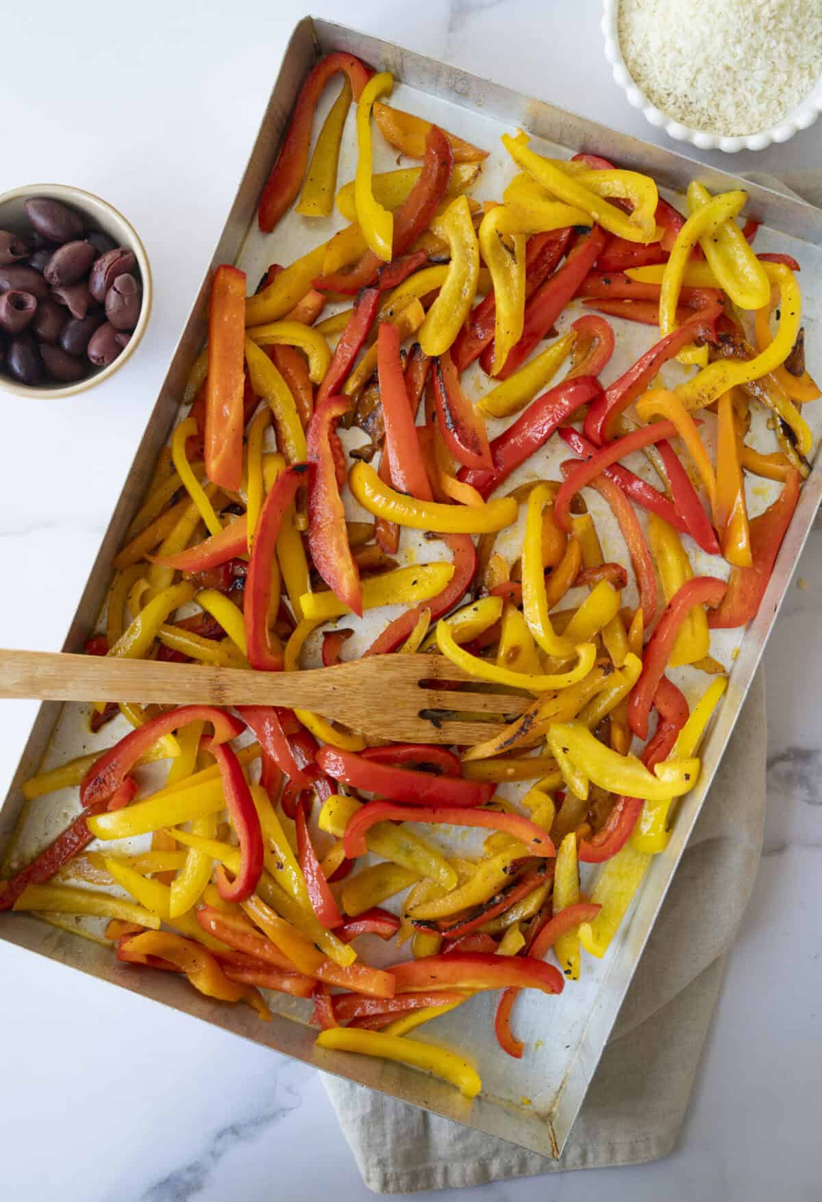A pan of roasted bell peppers.
