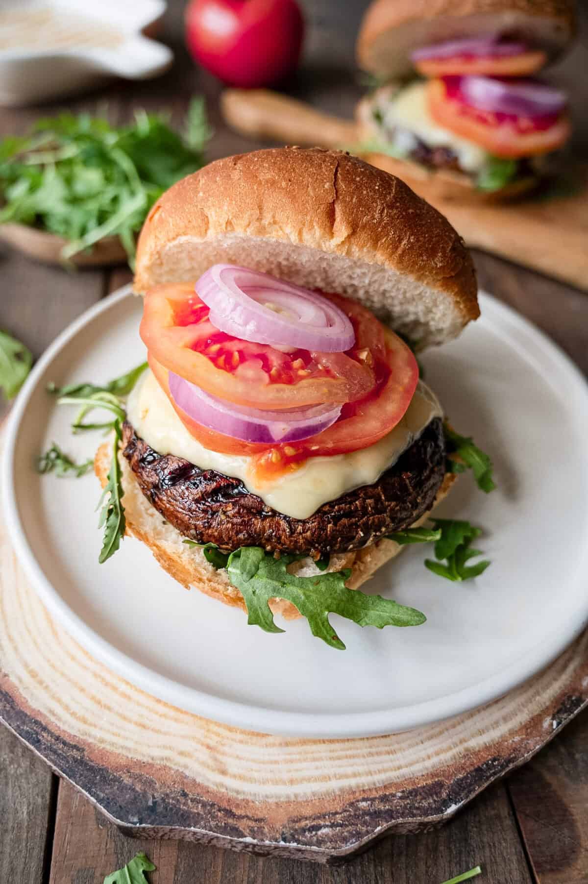 A marinated portobello mushroom burger.