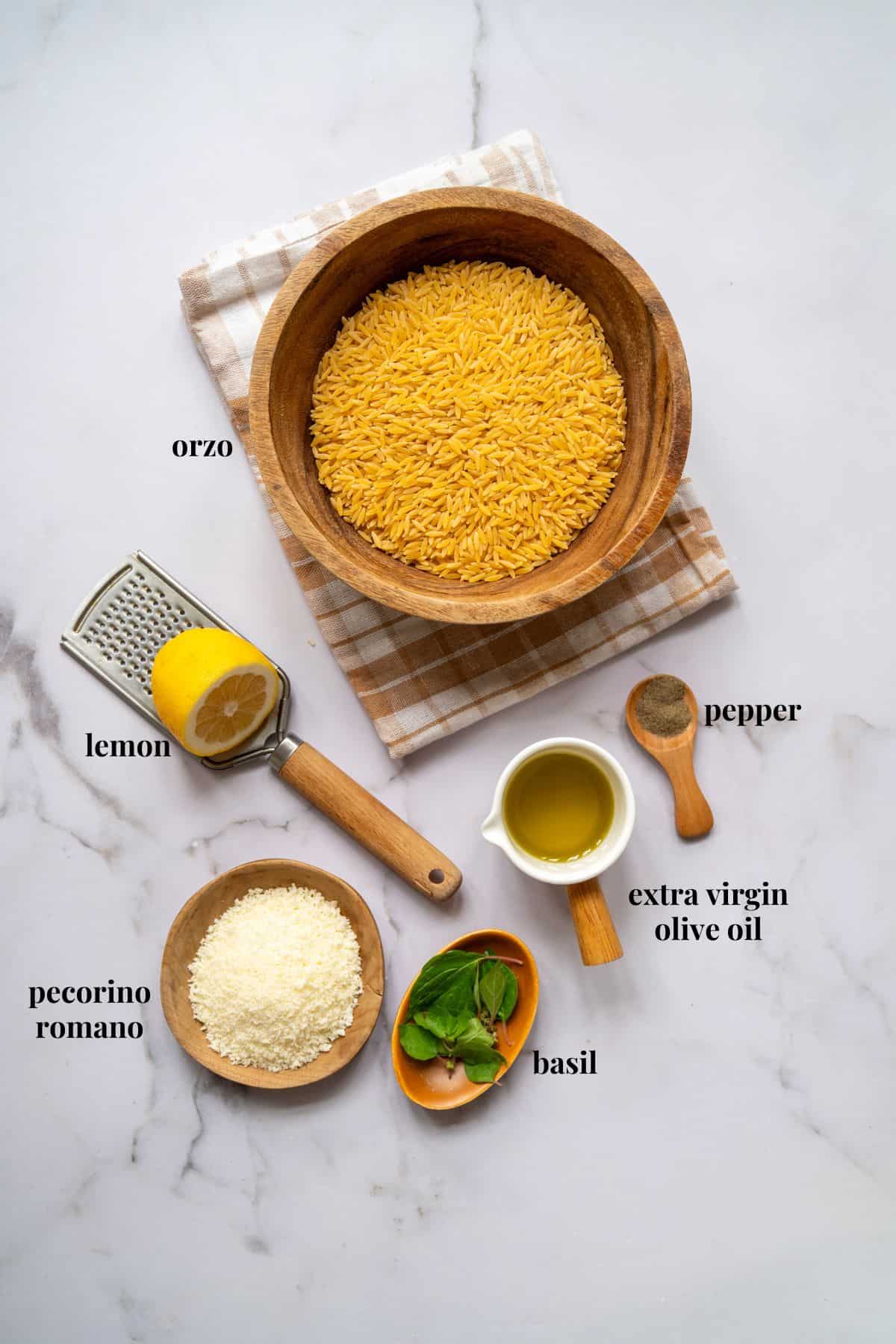 Ingredient images for lemon orzo (orzo al limone).