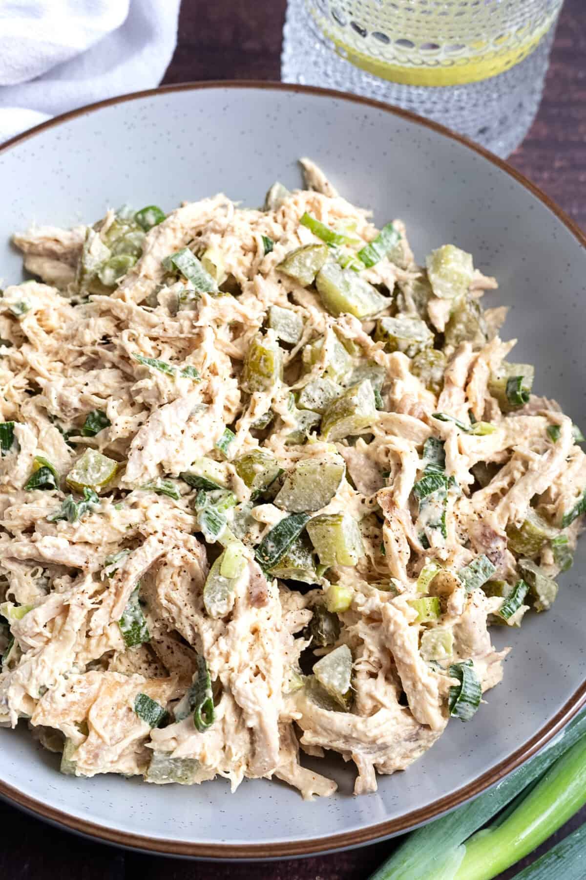 Dill pickle chicken salad with rotisserie chicken.