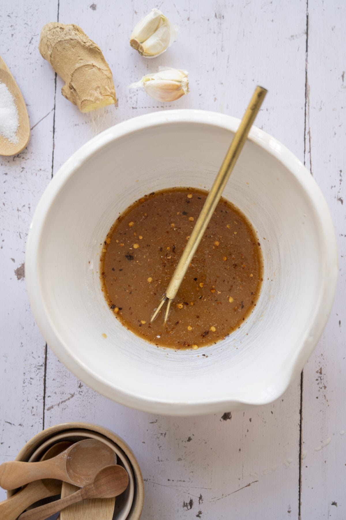 A bowl of garlic sauce.