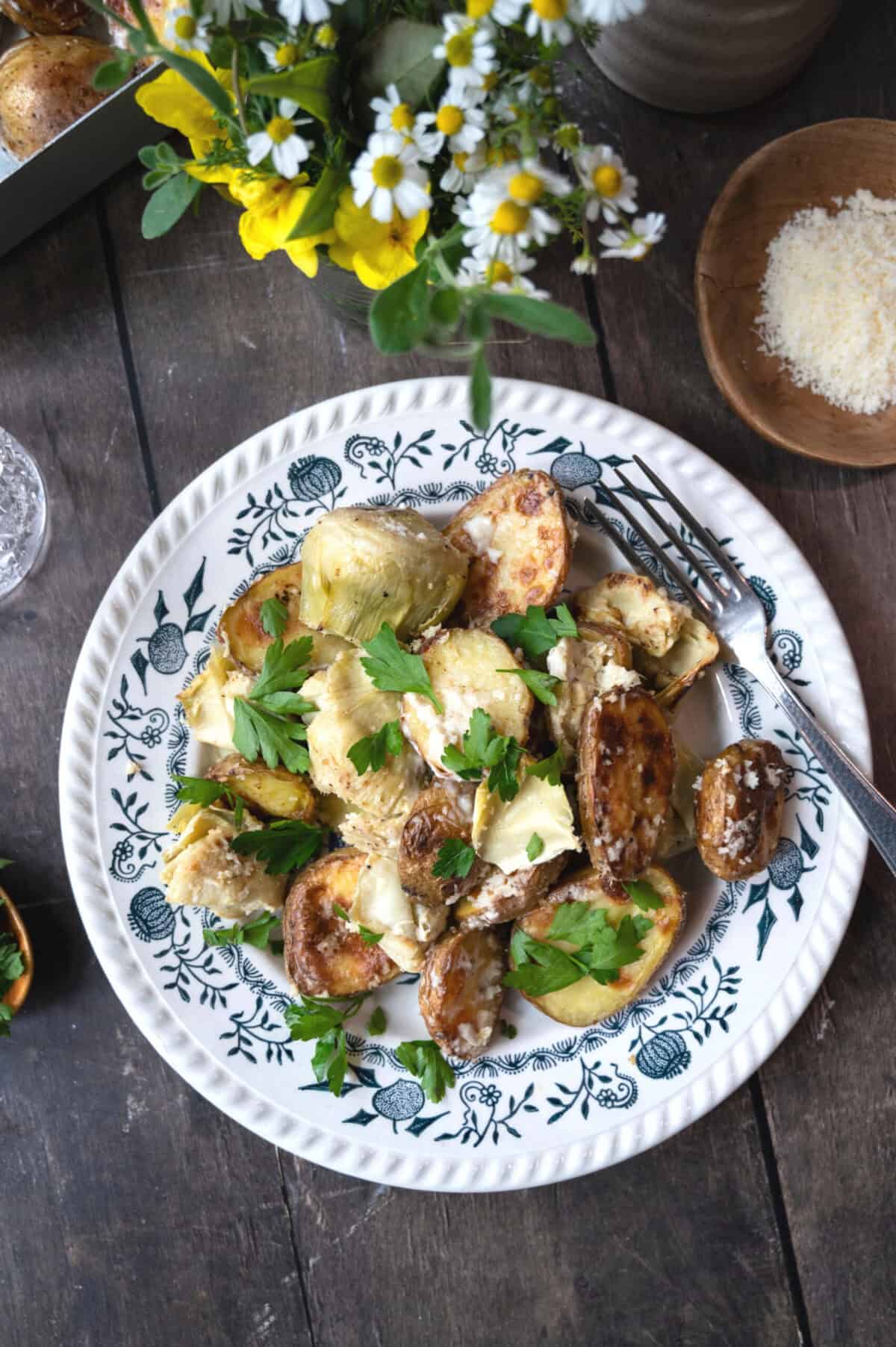 Potatoes and artichokes with heavy cream.