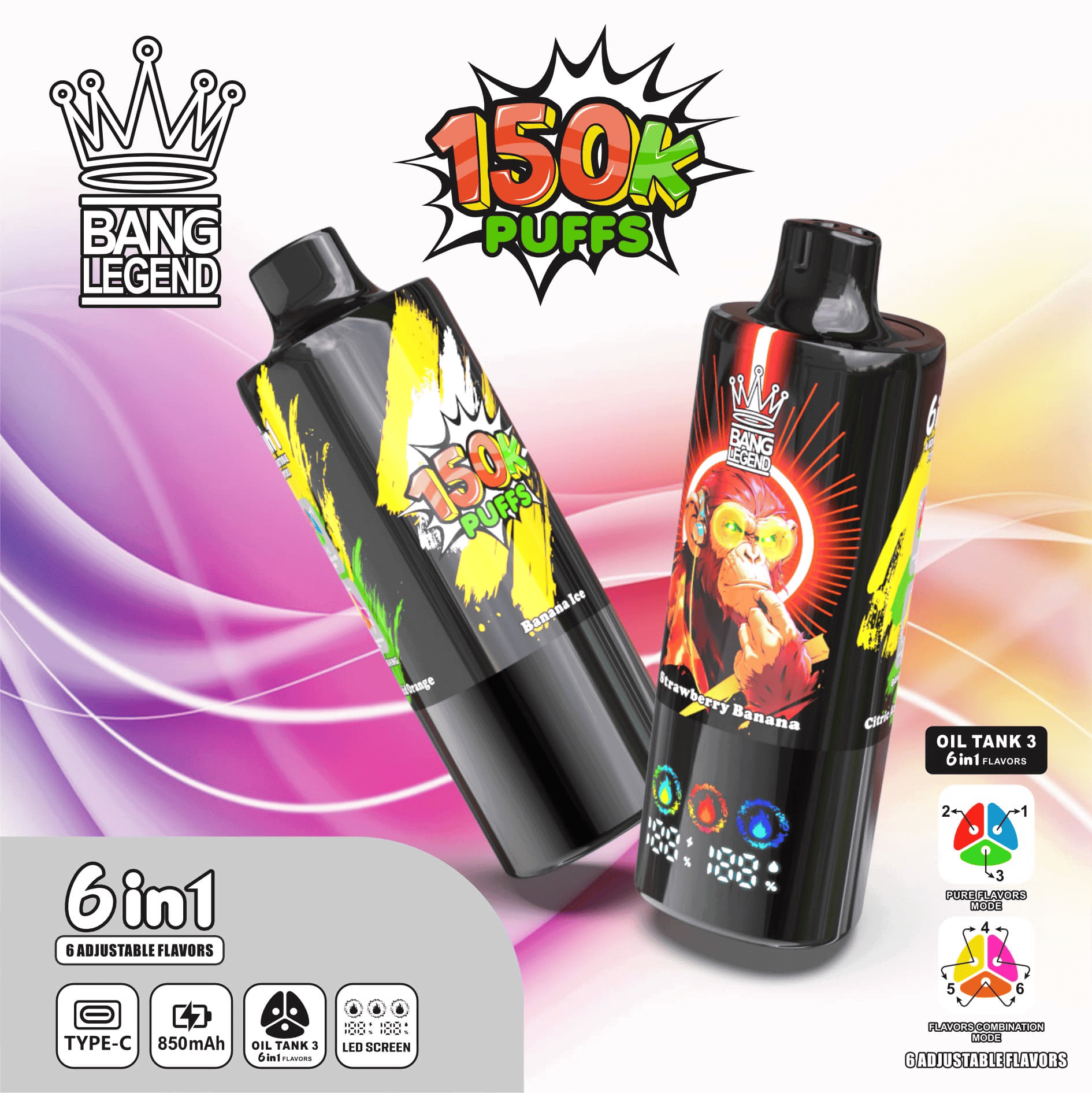 Bang Legend 150K Banana Ice/Strawberry Banana/Citric Acid Orange