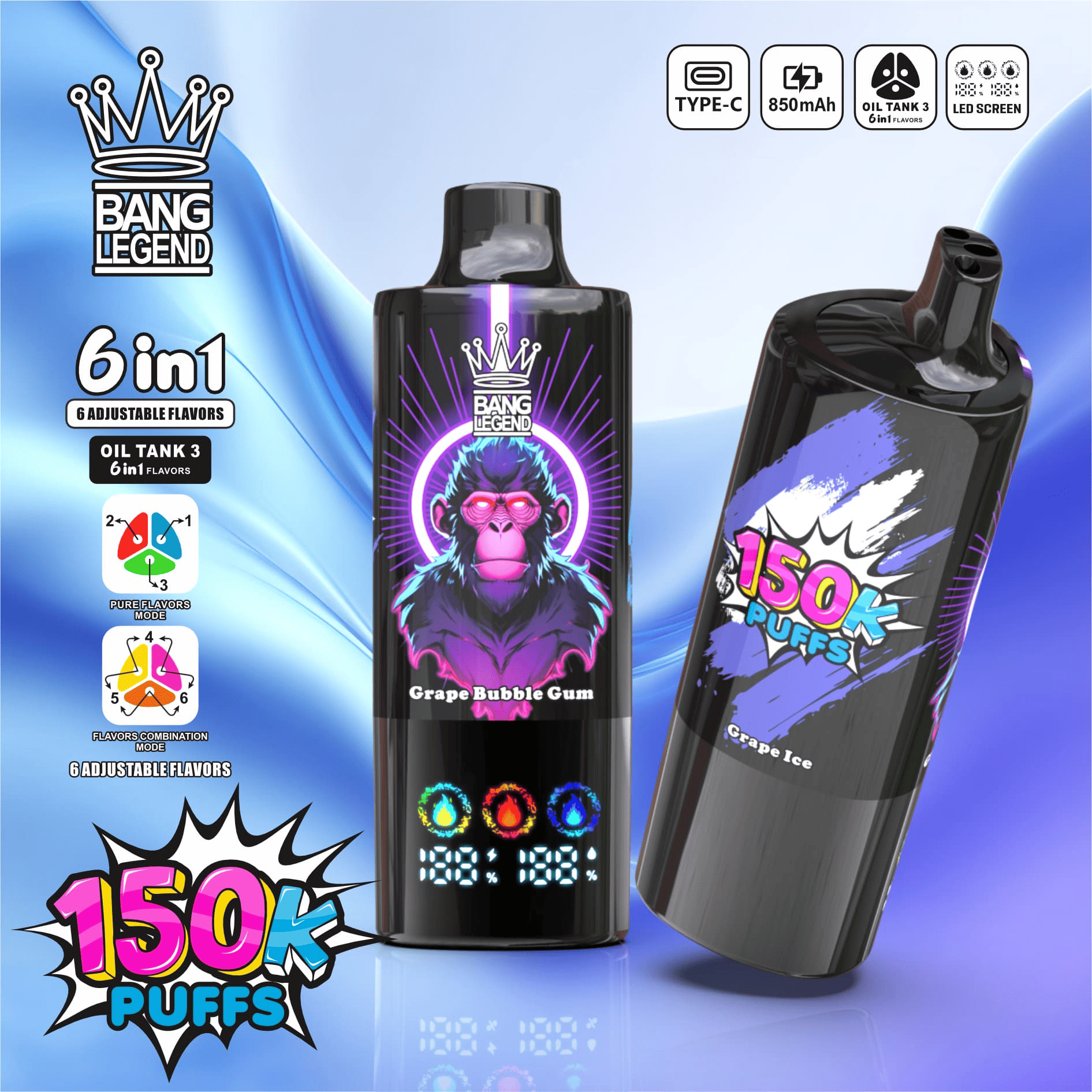Bang Legend 150K Grape Ice/Grape Bubble Gum/Raspberry Grapes