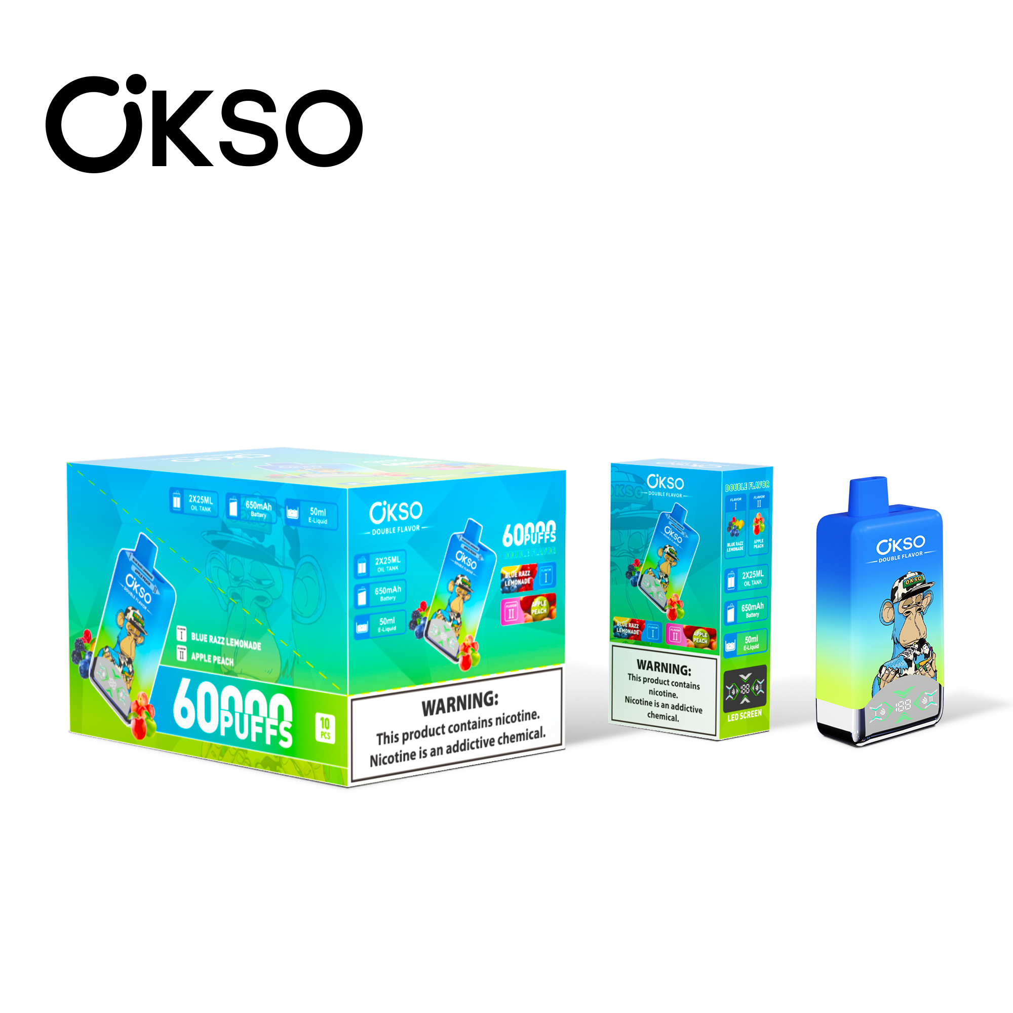 OKSO Double Flavor 60000 Blue Razz Lemonade/Apple Peach