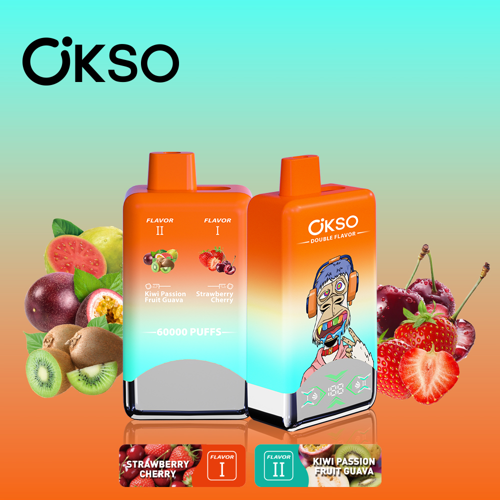 OKSO Double Flavor 60000 Strawberry Cherry/Kiwi Passion Fruit Guava