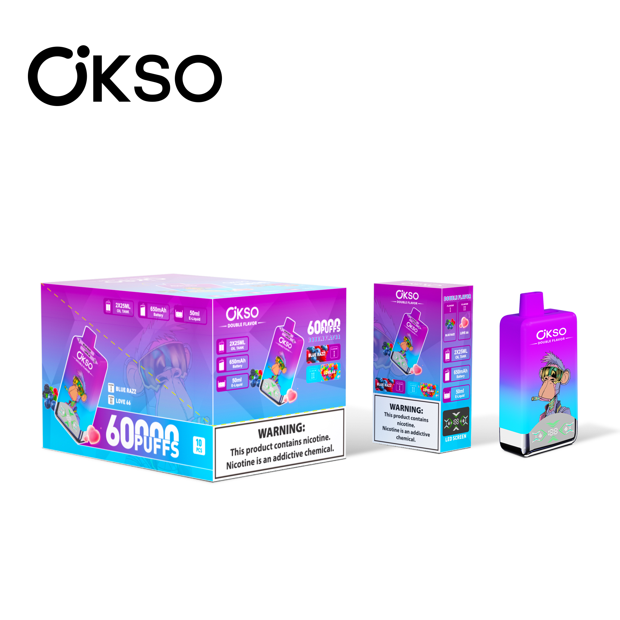 OKSO Double Flavor 60000 Blue Razz/Love 66