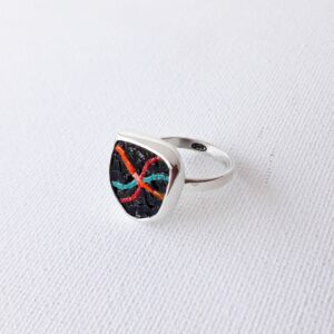 Threads of hope in the dark, ring , micro mosaic ,contemporary art, sterling silver 925, handmade, water proof