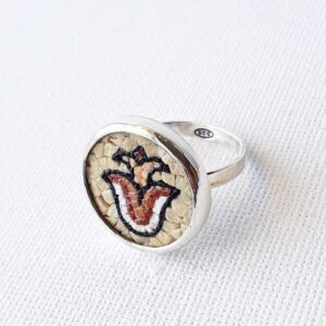 Petal ring, deep love, micro mosaic, natural stone and silver, handmade and unique, water proof