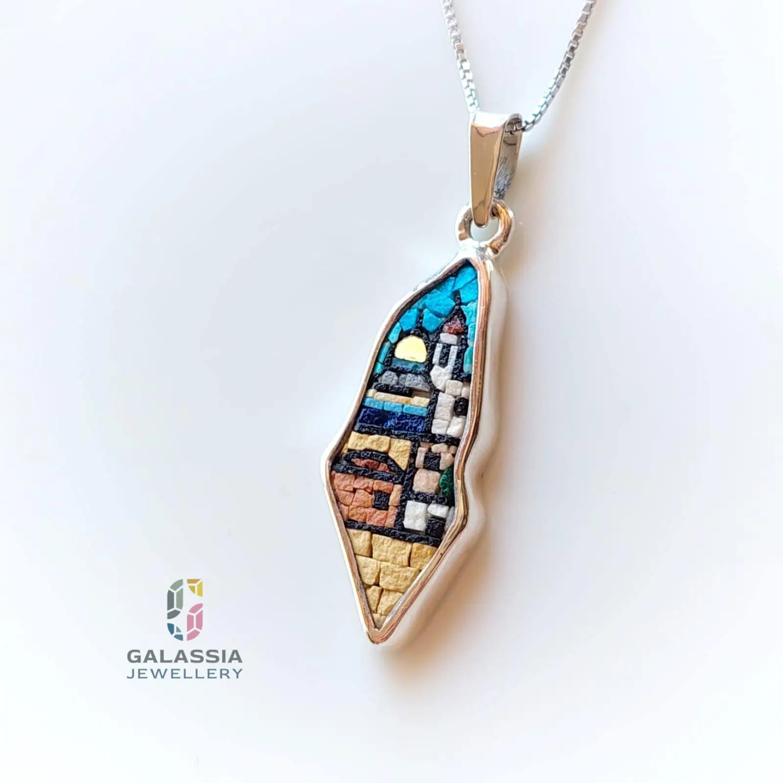 Map of Palestine Micro Mosaic Jerusalem Jewelry