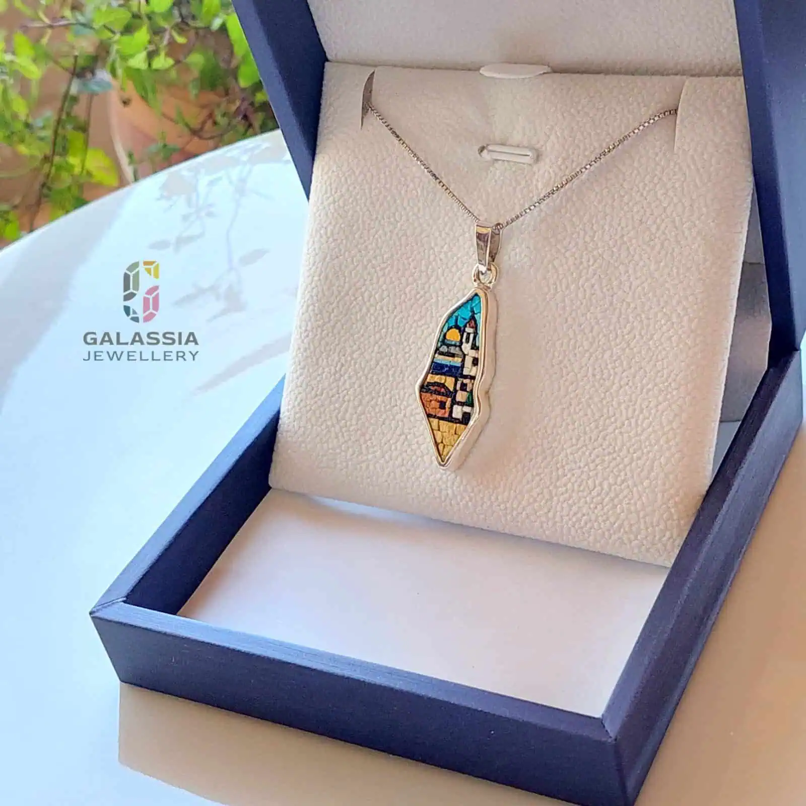 Map of Palestine Micro Mosaic Jerusalem Jewelry