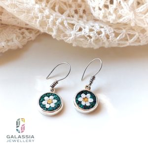Handmade narcissus flower micro mosaic earrings