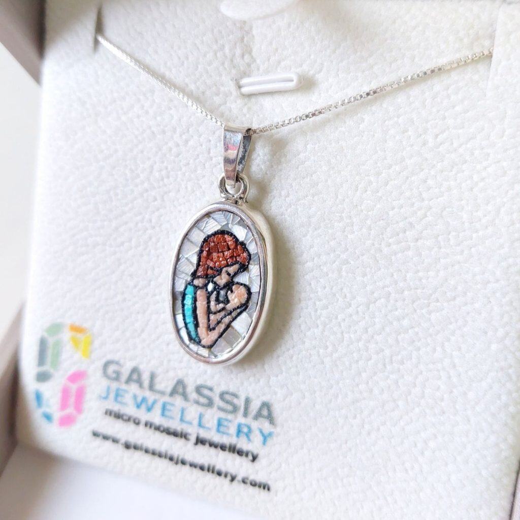 Unique mother's day gift to surprise her 2 Mother mosaic pendant 4 micro mosaic jewelery