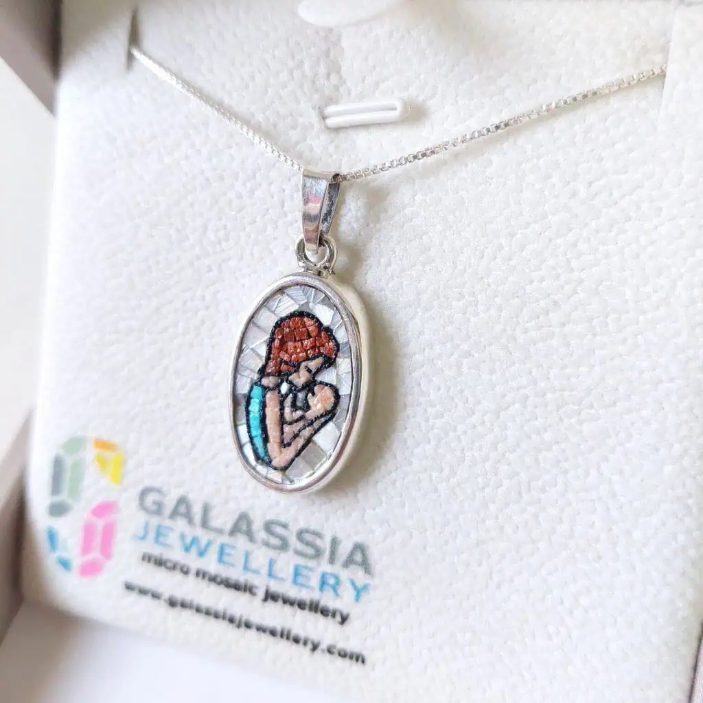 Unique mother's day gift to surprise her 2 Mother mosaic pendant 4 micro mosaic jewelery