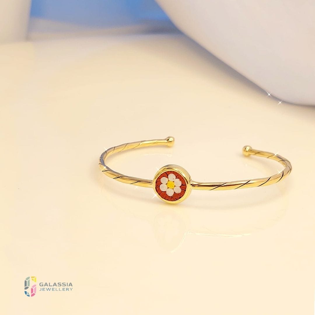 cuff bracelet with mosaic floral design