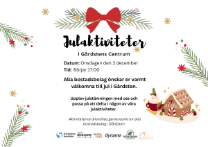 Affrisch julaktivitet i Gårdsten centrum 3 december från kl. 17