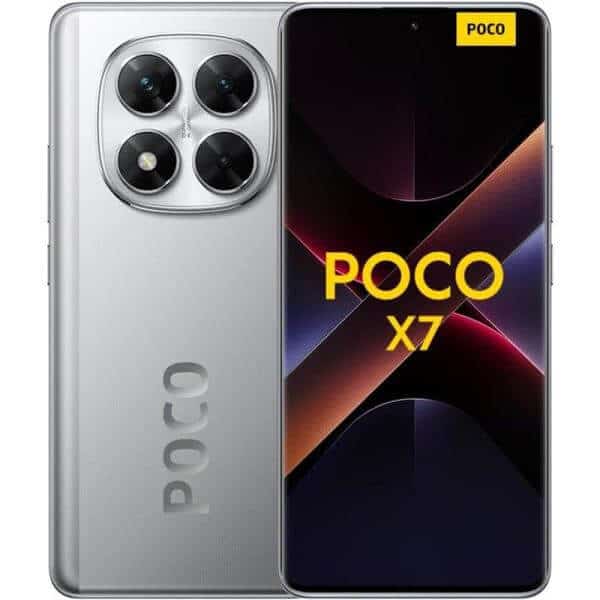 Smartphone Xiaomi Poco X7 5G con cámara cuádruple y pantalla grande.