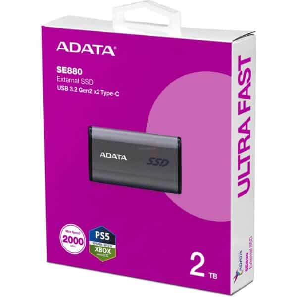 Disco duro externo SSD ADATA 2TB con USB 3.2 y Type-C.