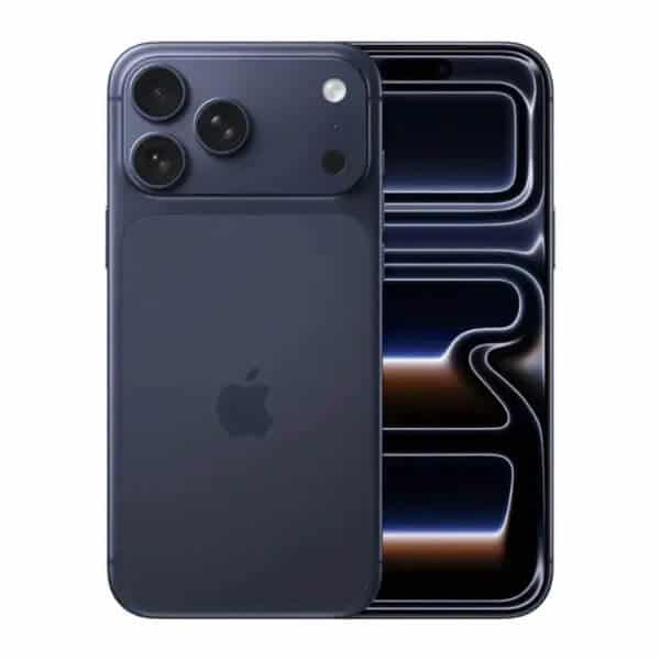 IPhone 17 Pro Max en color azul profundo con triple cámara trasera.