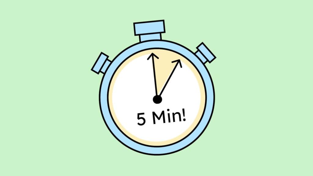 Eine Uhr, die 5 Minuten Pause anzeigt.
