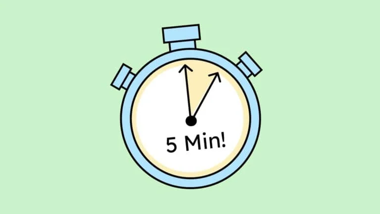 Eine Uhr, die 5 Minuten Pause anzeigt.