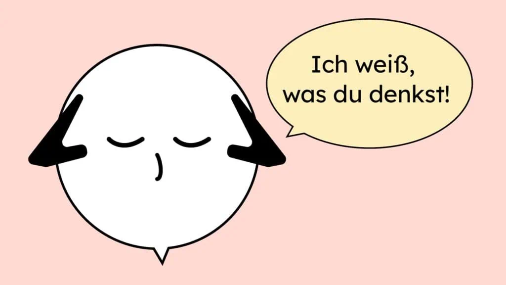 Unser Sprechbalsen-Maskottchen hält sich die Hände an den Kopf und versucht die Gedanken des Gegenübers zu lesen