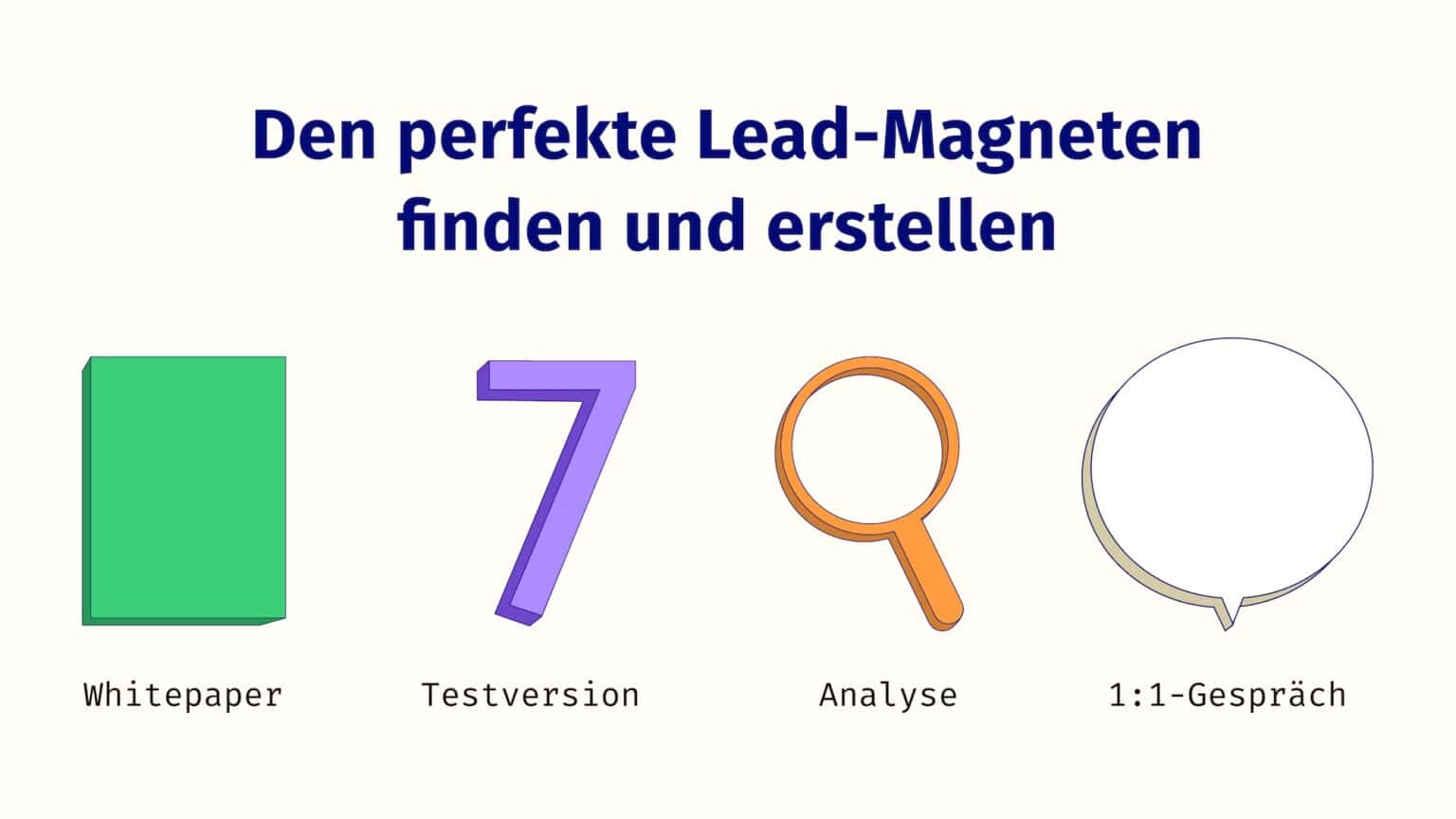 4 Beispiele für Lead-Magneten: White-Paper, Testversion, Analyse und Einzelgespräch.