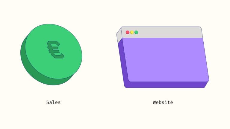Eine Illustration eines Geldstücks für Sales-Pitch und einer Website in 3D. Zwei Wege, um die Positionierung zu testen.