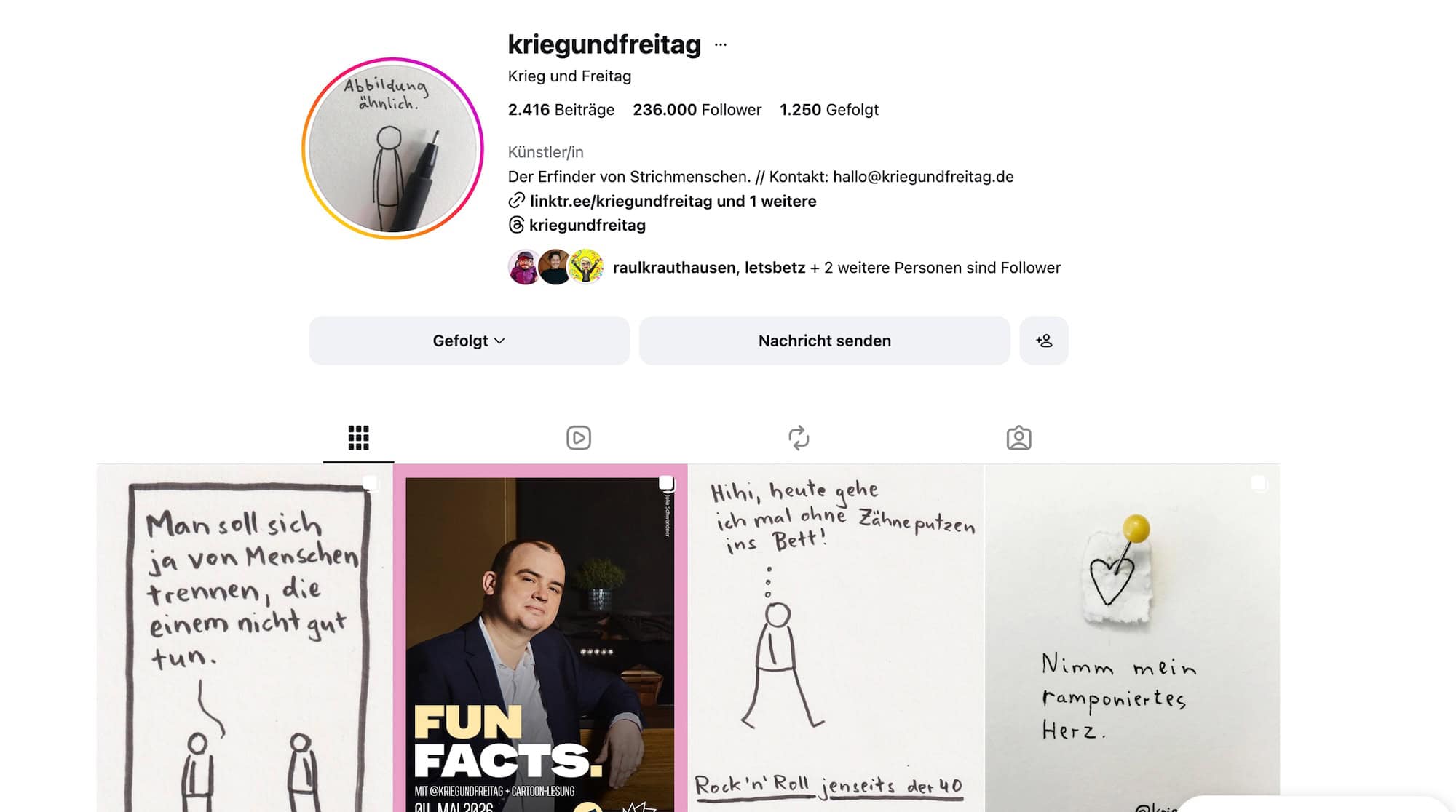 Screenshot der Instagram-Seite von Kriegundfreitag.