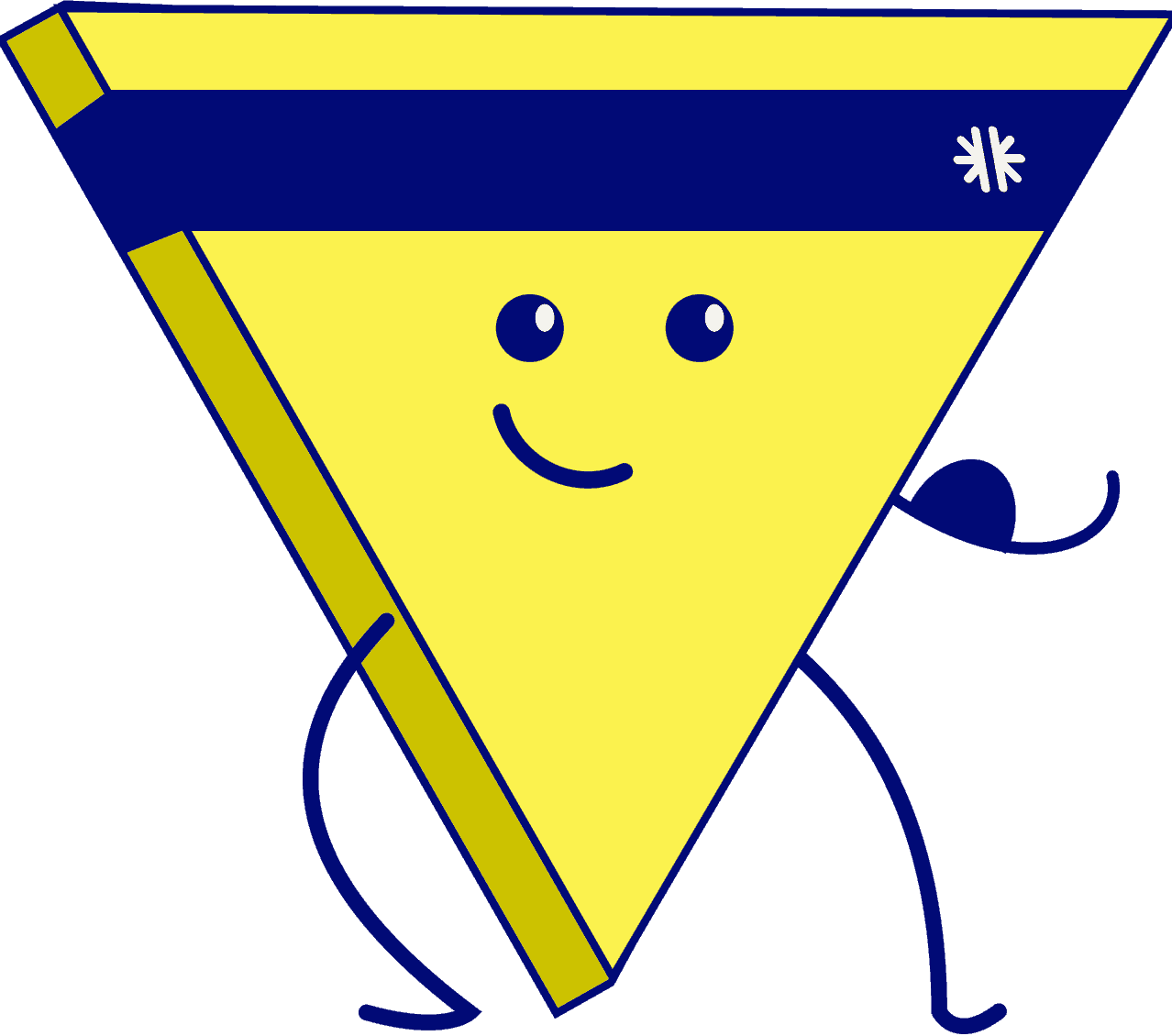 Unser Maskottchen für Endorphin als Dreieck nach unten. Es hat ein Stirnband und Muskeln.
