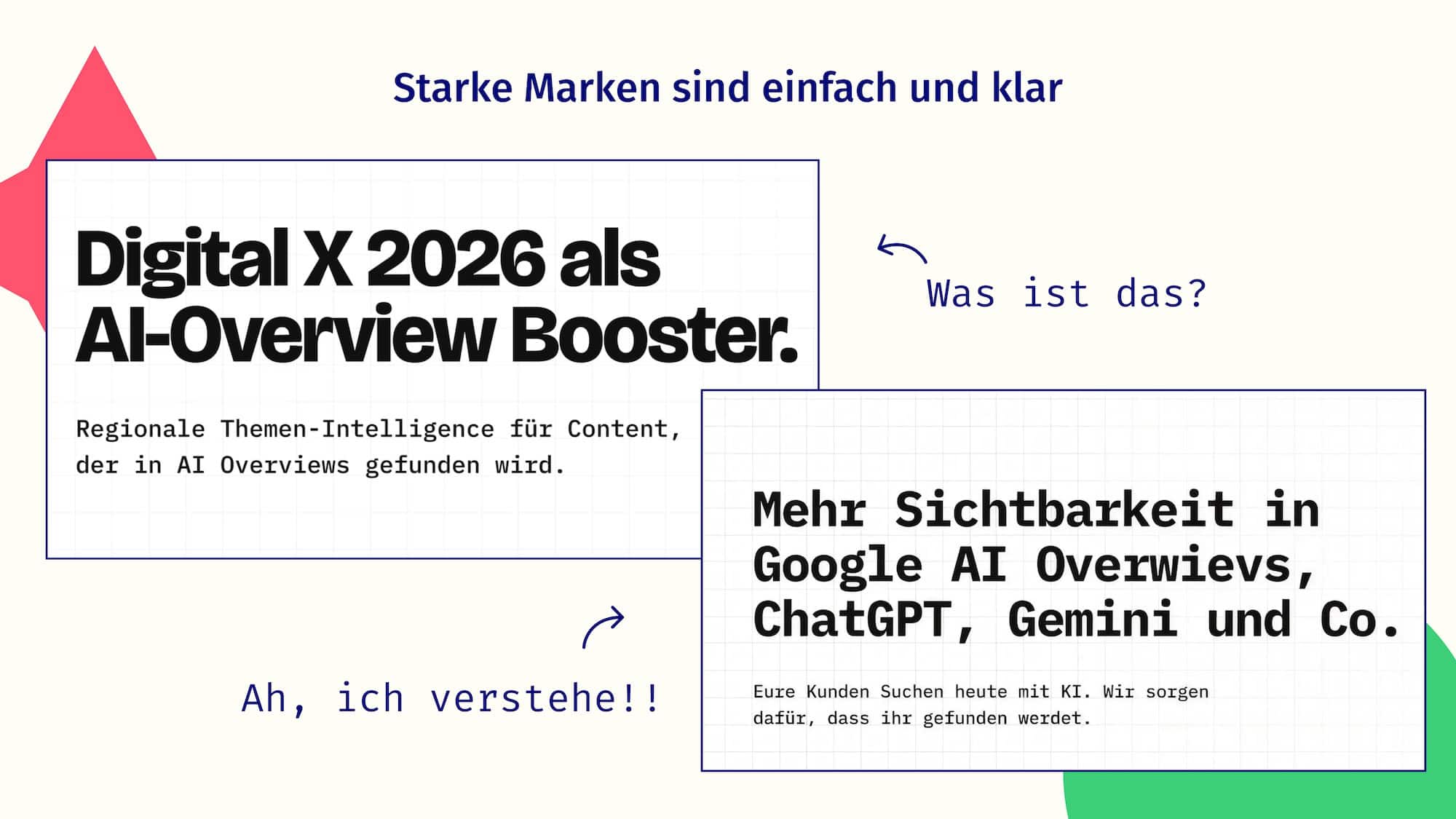 Starke Marken sind klar: Beispiel eines Website-Text mit vielen Buzzwords und einem, der wesentlich klarer ist. 