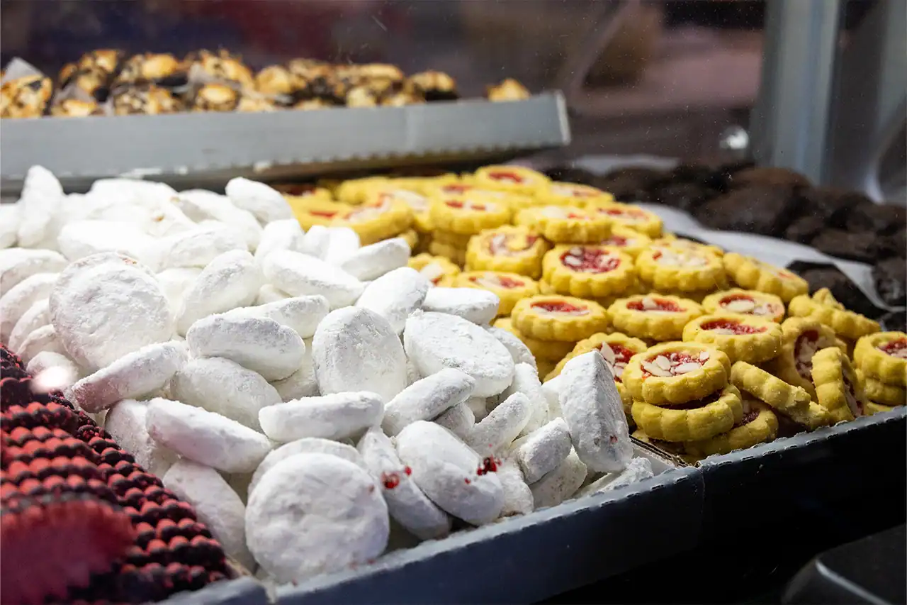 Assorted Italian cookies and pastries displayed at Gelato Joe’s Italian Restaurant & Bar.