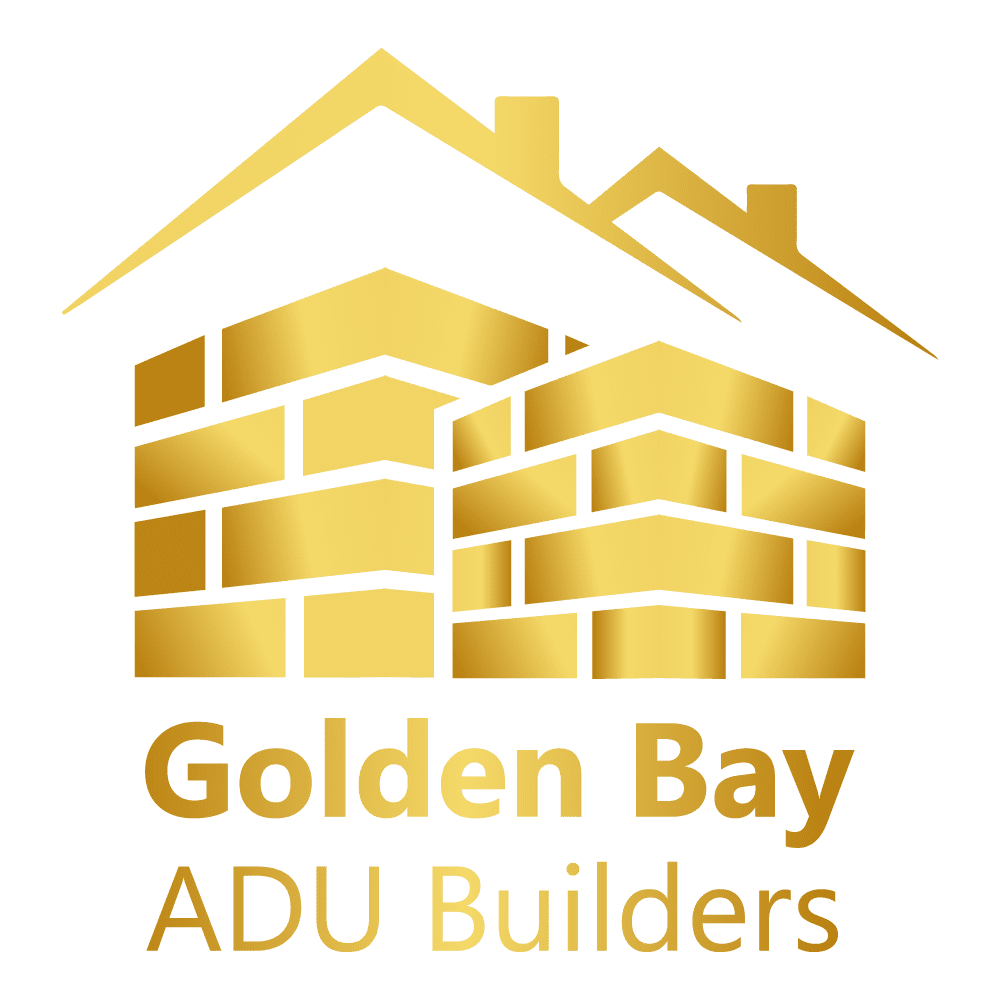 Golden house logo with brick pattern and roofline on a white background.