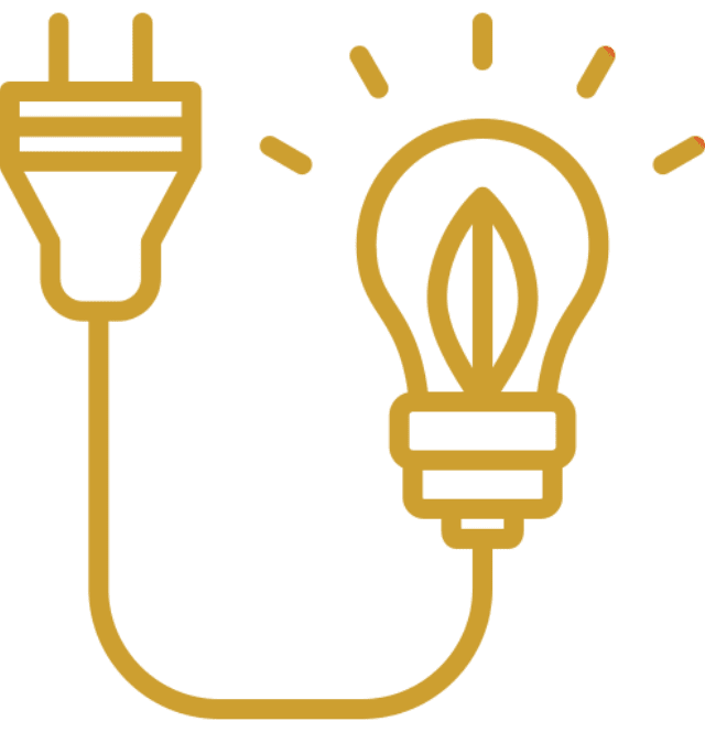 An illustration of a power plug connected to a glowing light bulb.