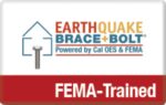 Earthquake Brace + Bolt logo with FEMA-Trained banner