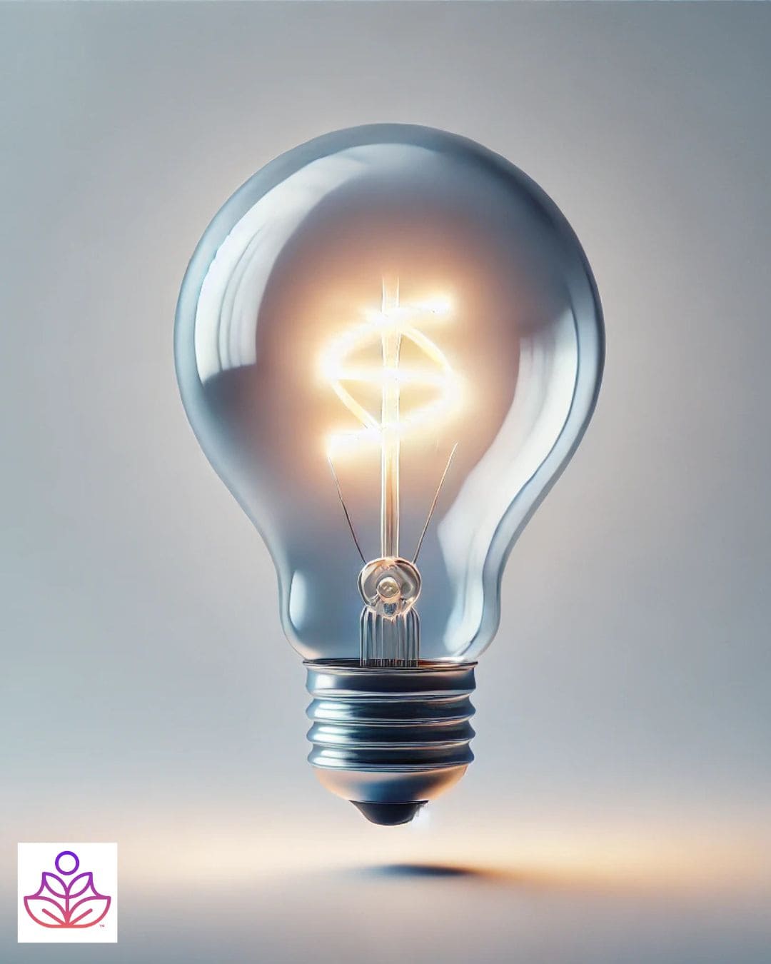 A lit up lightbulb floating alone in an empty field, plugged into nothing, representing the form and function of 'lightbulbing.'